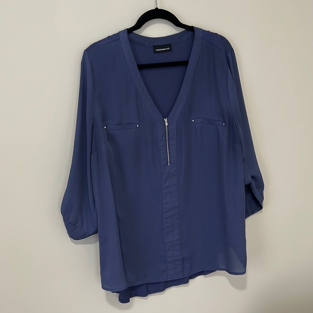 Fortune + Ivy Womens Plus 2x Blue Blouse